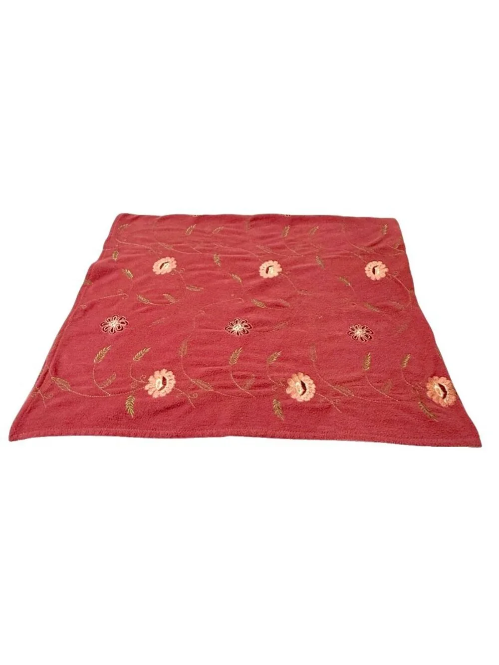 Handmade Throw Fleece Lap Blanket Coral Embroidered Floral 68
